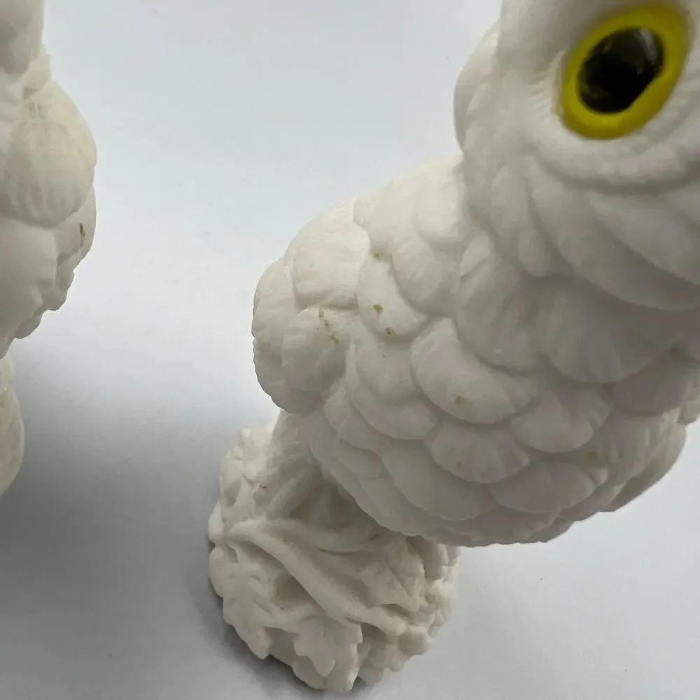 Vintage Snowy White Owl Soapstone‎ Sculptures Bird Of Prey Figurine MCM Big Eyes